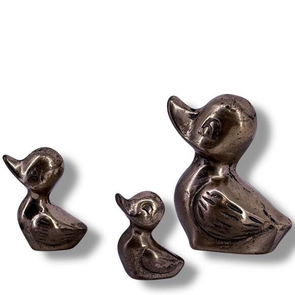 International Express Mfg Brass Duck Figurines  Set of 3 Sweden Mama Baby - Picture 2 of 4